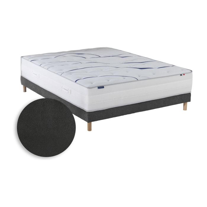 Ensemble matelas mousse ELYSIA avec sommier, chenille bouclettes gris anthracite