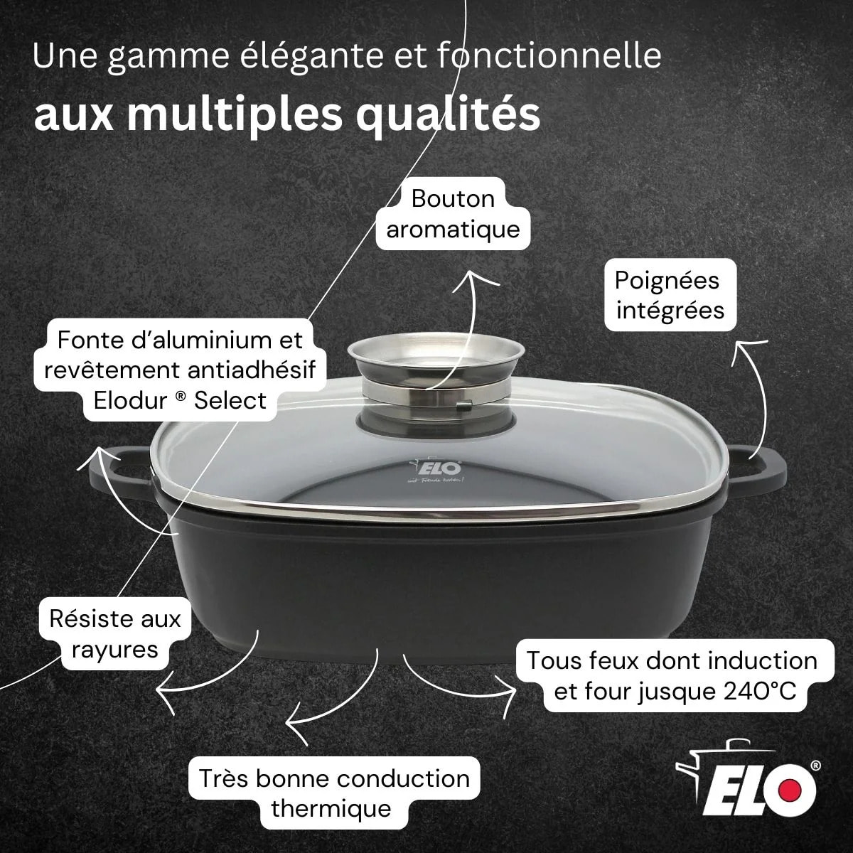 Cocotte 28 x 28 cm en fonte aluminium antiadhésive 3,6 L Elo Alucast