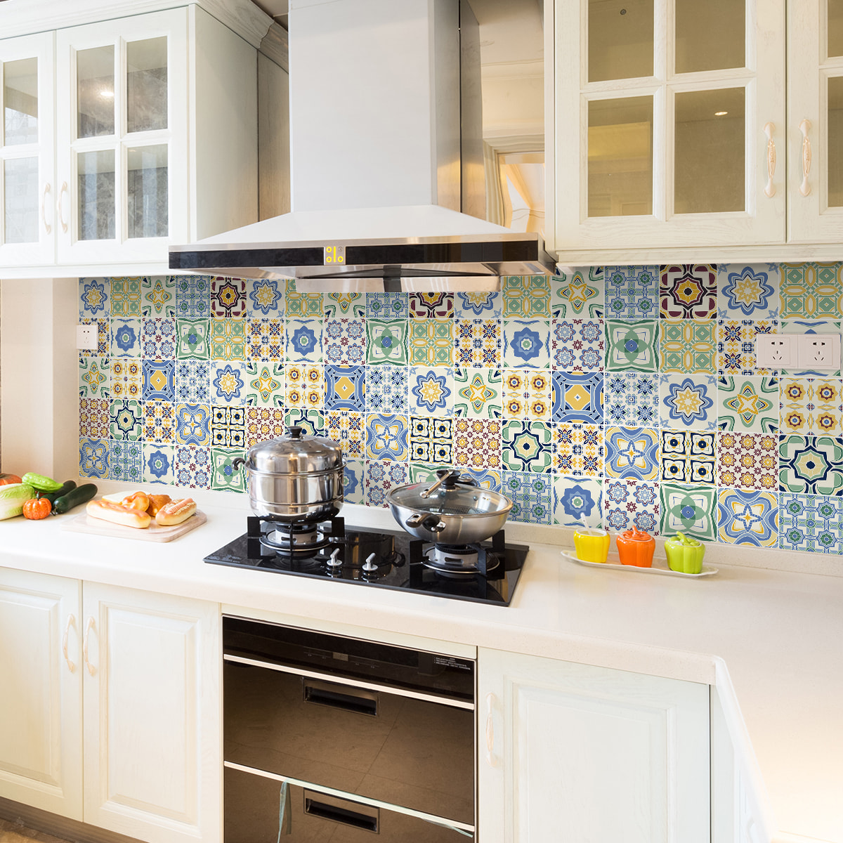 Stickers muraux - Sticker Mural Carrelage adhésif Cuisine Salle de Bain - 24 STICKERS CARREAUX DE CIMENT AZULEJOS REINA