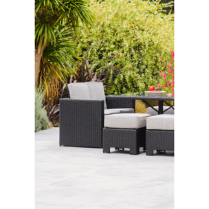 OCEANE - Ensemble repas de jardin encastrable 8 places en résine tressée noire