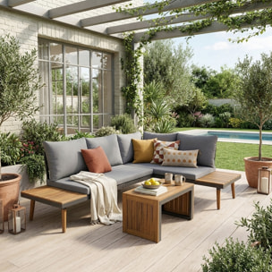 Salon de jardin modulable aluminium et bois d'acacia 4 places SAO PAULO