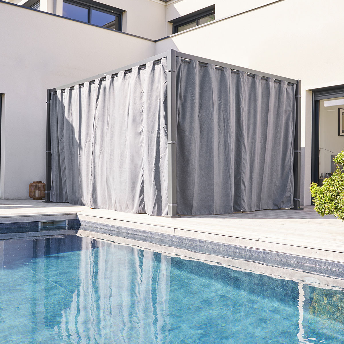 Kit de rideaux et de rails pour tonnelle "Zalya" graphite ardoise