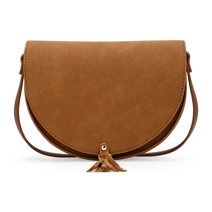 Bolso bandolera cuero con solapa y flecos