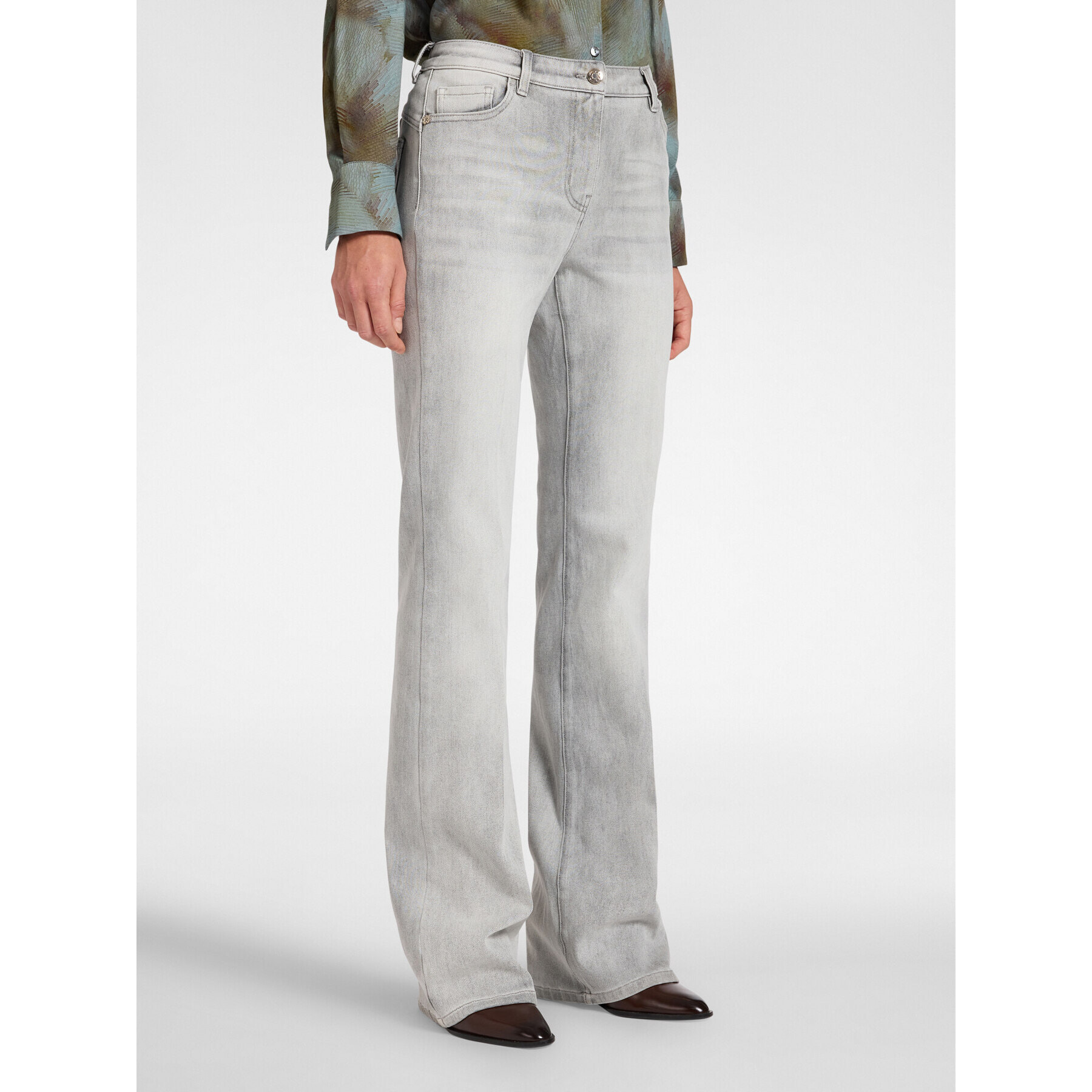 Elena Mirò - Jeans acampanados "Florence" en denim stone washed - Gris
