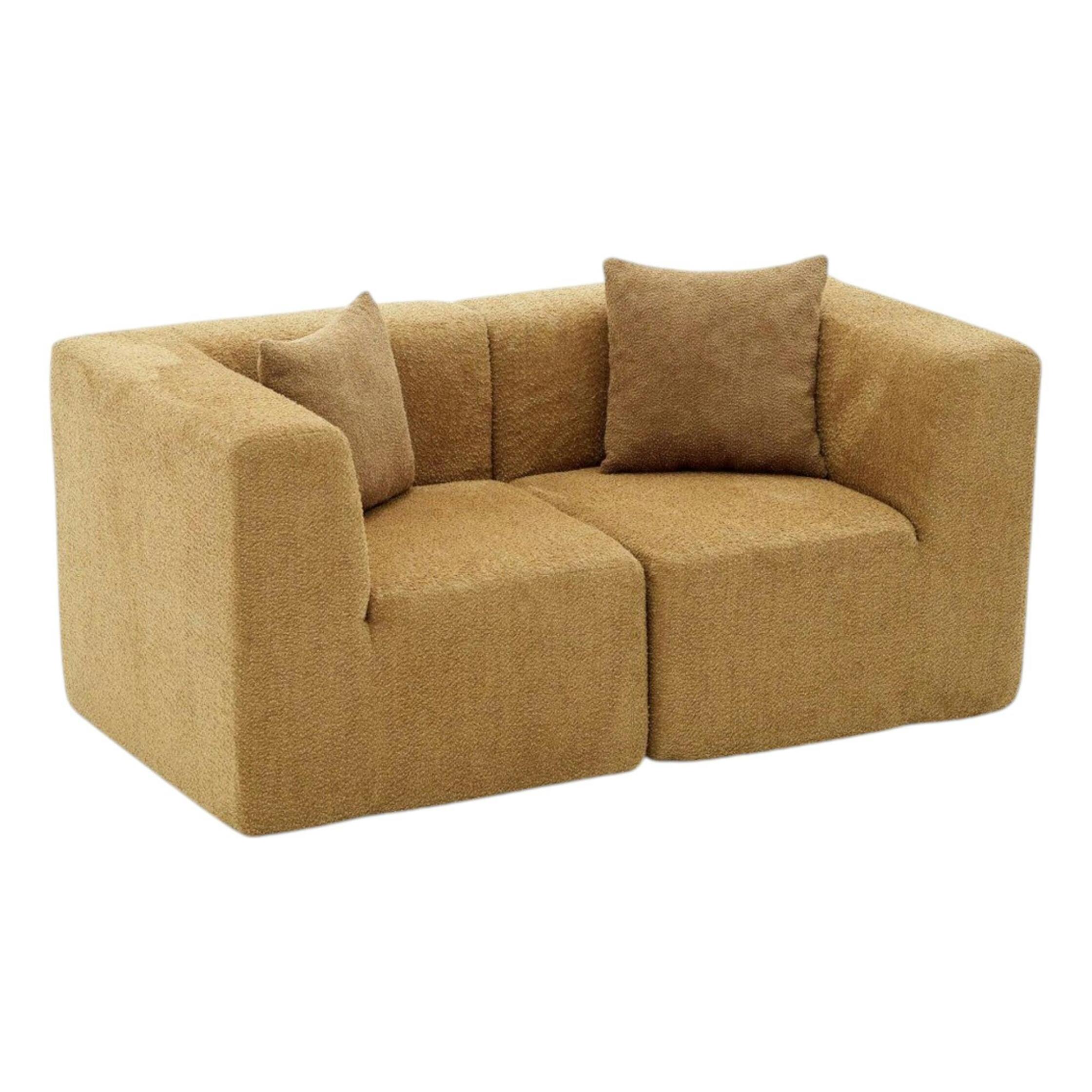 Canapé 2 places compact marron tissu chenille PLOVIA