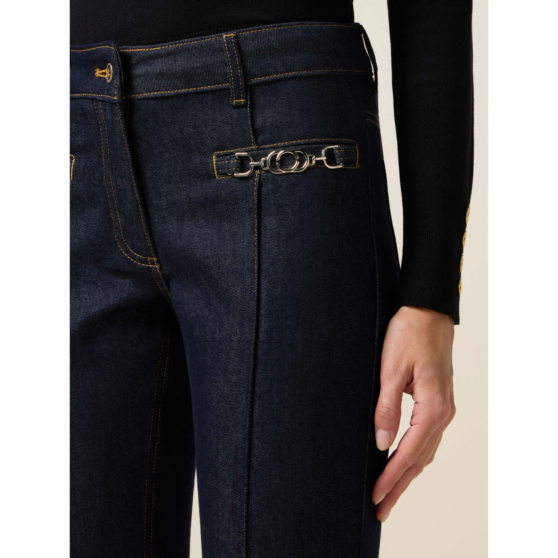 Oltre - Jeans regular con catene metalliche - Blu