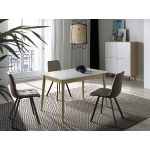 Mesa comedor extensible LUCON - blanco mate y roble