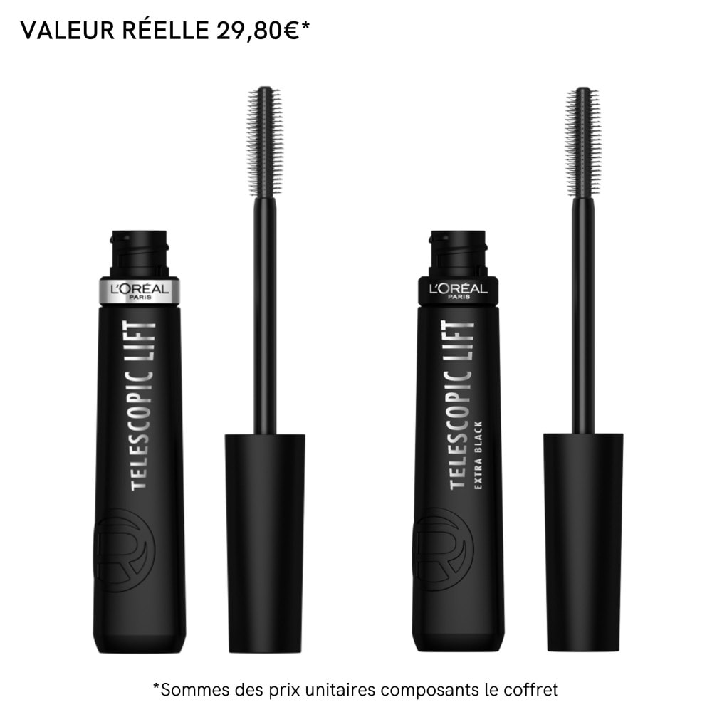 L'Oréal Paris Mascara Telescopic Lift - lot de 2 - Noir et Extra Noir