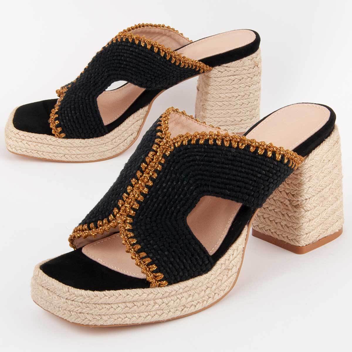 Sandalia De Tacón - Negro - Altura: 10 Cm