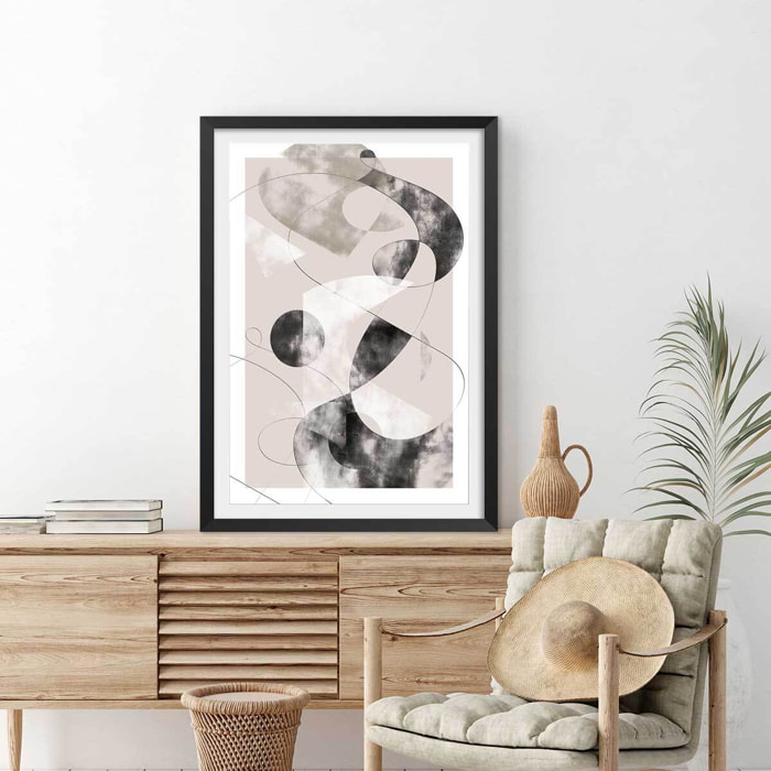 Affiche Eclats beige rosé Affiche + cadre en bois - Noir