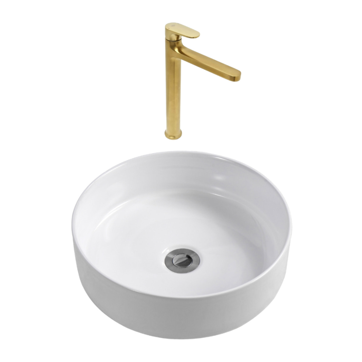 DARK mitigeur lavabo XL, or brossé + Ceramia PixL 36x12,5 cm vasque à poser, sans trop-plein, blanc brillant (SAT285PBZCEPX3636)