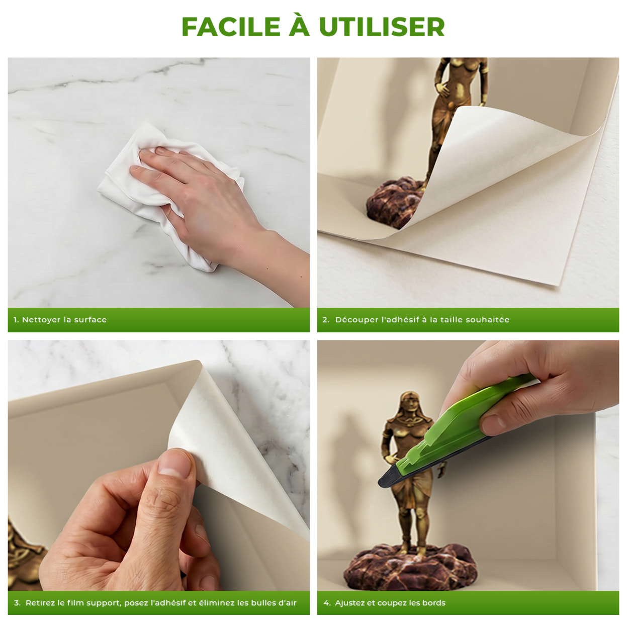 Stickers muraux 3D | Sticker Mural Autocollant effet 3D Egypte statues et vases - Stickers adhésifs 3D Chambre Salon Trompe l'oeil