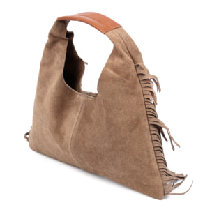 Balmuccia bolso de mano mujer. Piel auténtica gamuza, con flecos.