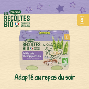 12 Petits Pots Petits Pois, Champignons, Riz 6x(2x200g) - Les Récoltes Bio Dès 8 Mois