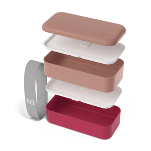 Set repas lunch box 2 étages 1L rose/magenta + accessoires
