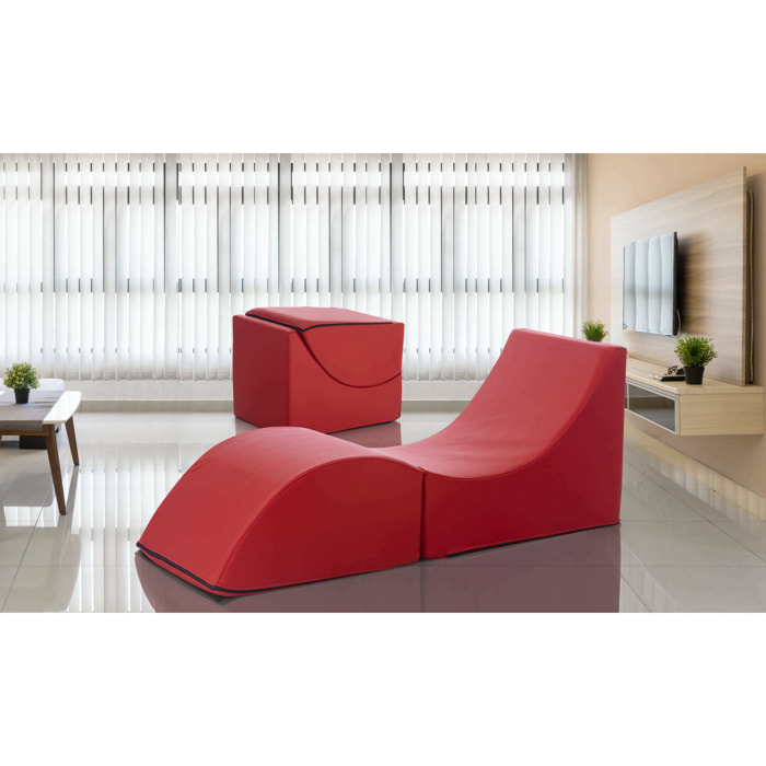 Letto pieghevole Arbil, Pouf trasformabile in letto singolo, Chaise longue in ecopelle, 100% Made in Italy, 130x50h50 cm, Rosso