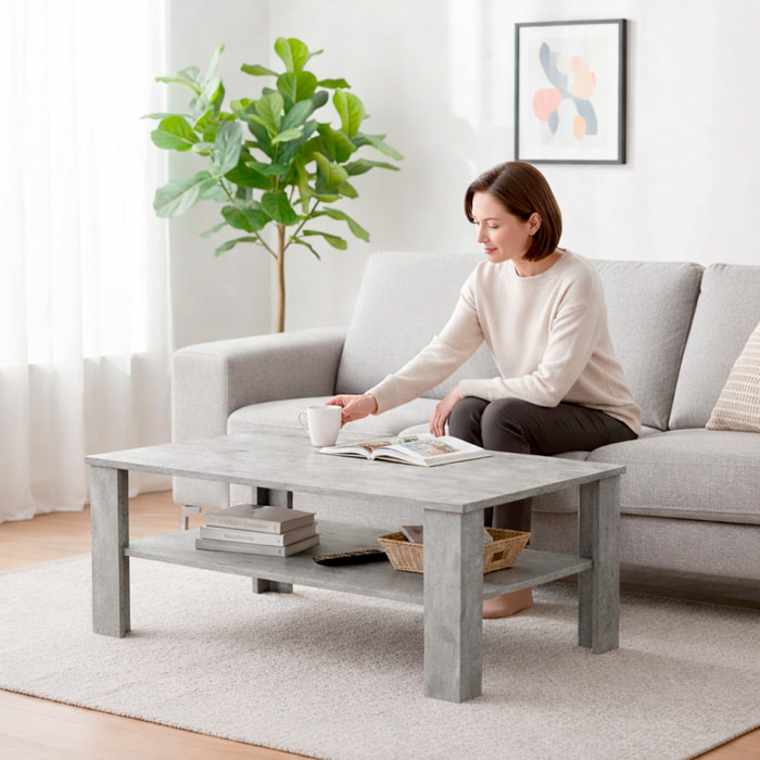 Tavolino Da Caffè Con Ripiano Inferiore E Vano A Giorno Tavolo Basso Stile Nordico Per Salotto Zona Living 47 x 110 x 65 Cm Colore Grigio Cemento