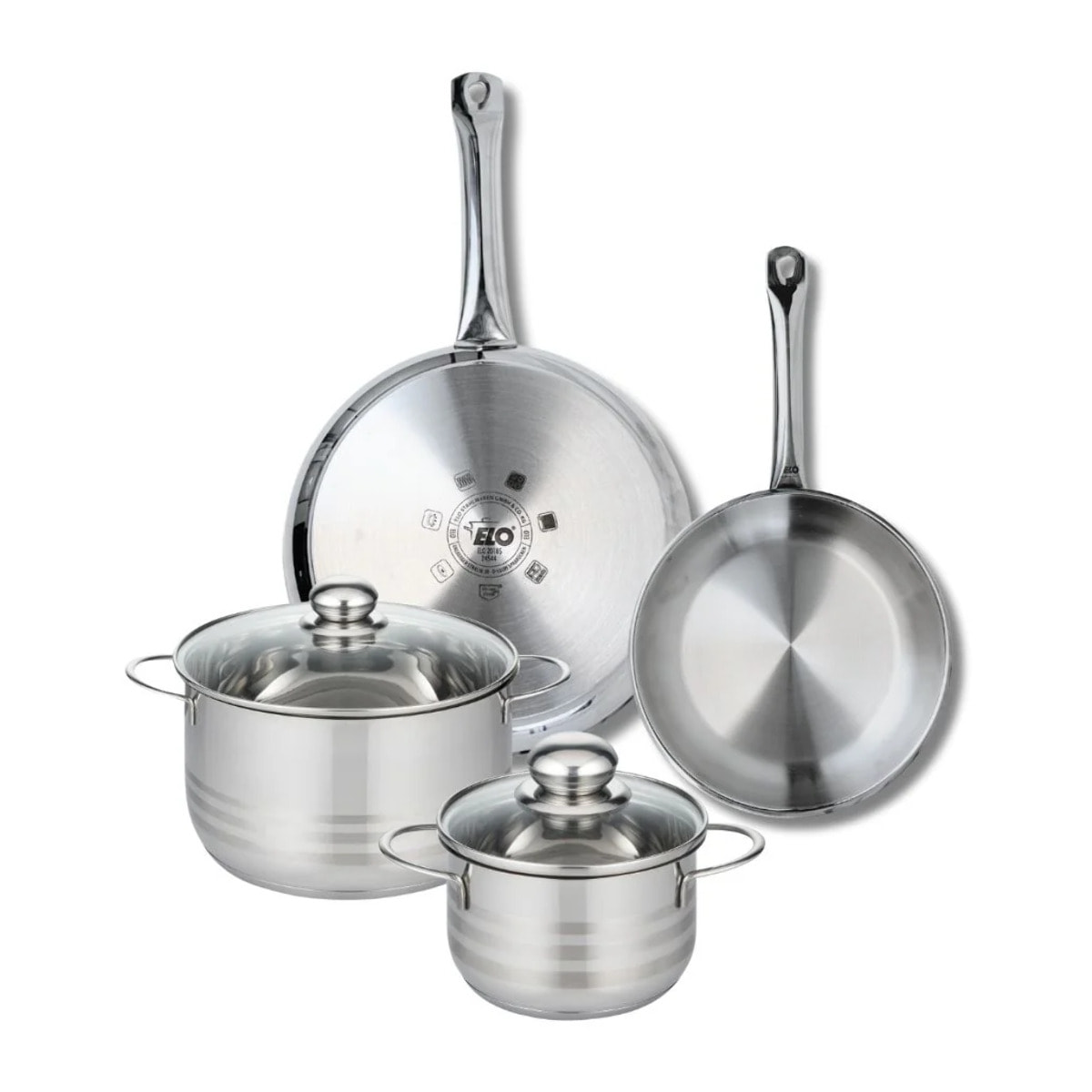 Ensemble de 2 Poêles de cuisson 24 et 28 cm et 2 faitouts 16 et 20 cm Elo Profi Brillant