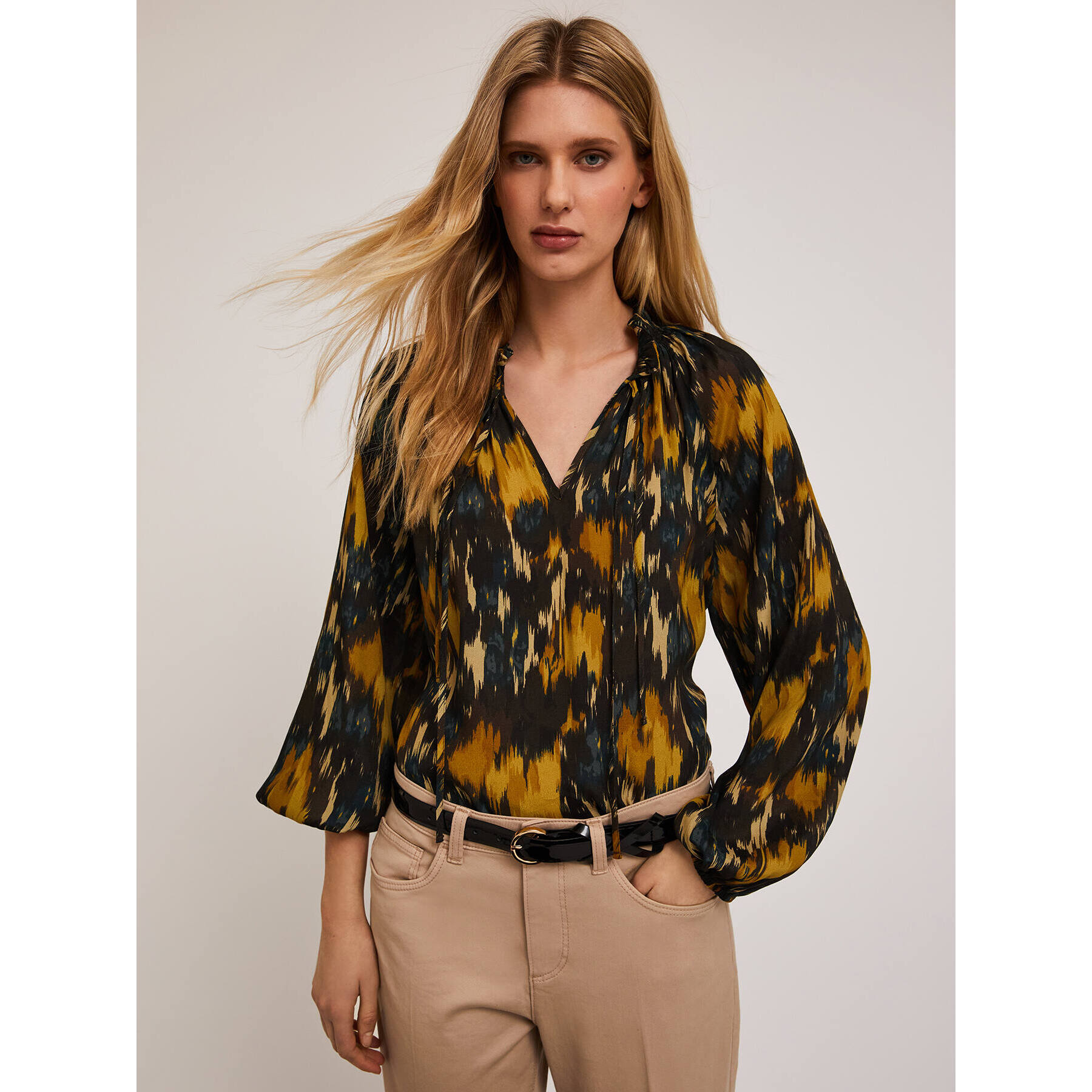 Motivi - Blusa stampata in tessuto crêpe - Giallo