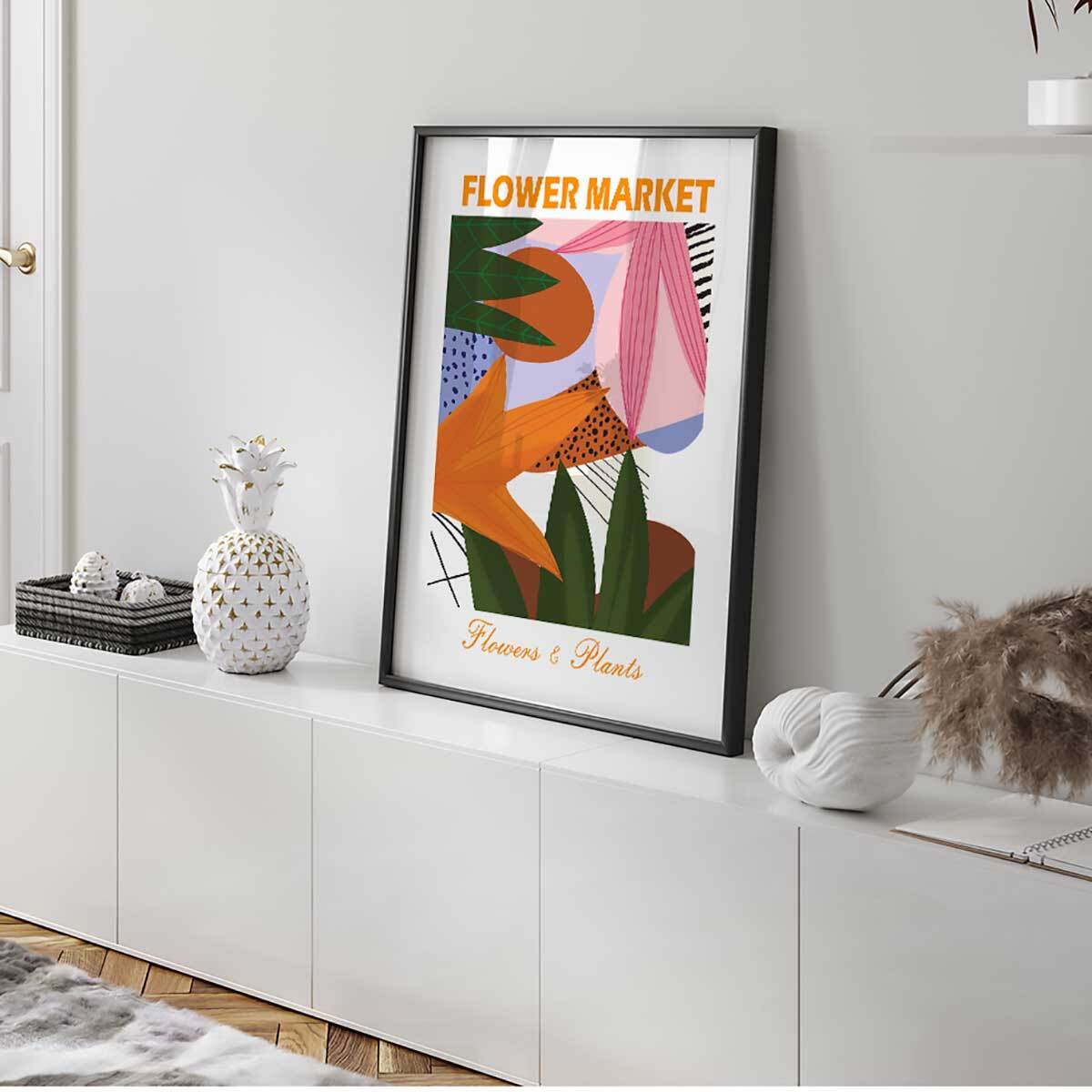 Affiche encadrée fleurs modernes graphiques Affiche + cadre en métal - Noir