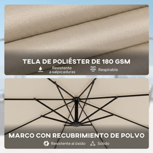 Parasol Excéntrico, Ø300 cm, Sombrilla de Jardín con Base Cruzada, Toldo Ajustable, Manivela, 8 Barras, UPF30+, para Terraza, Patio, Exterior, Blanco Crema