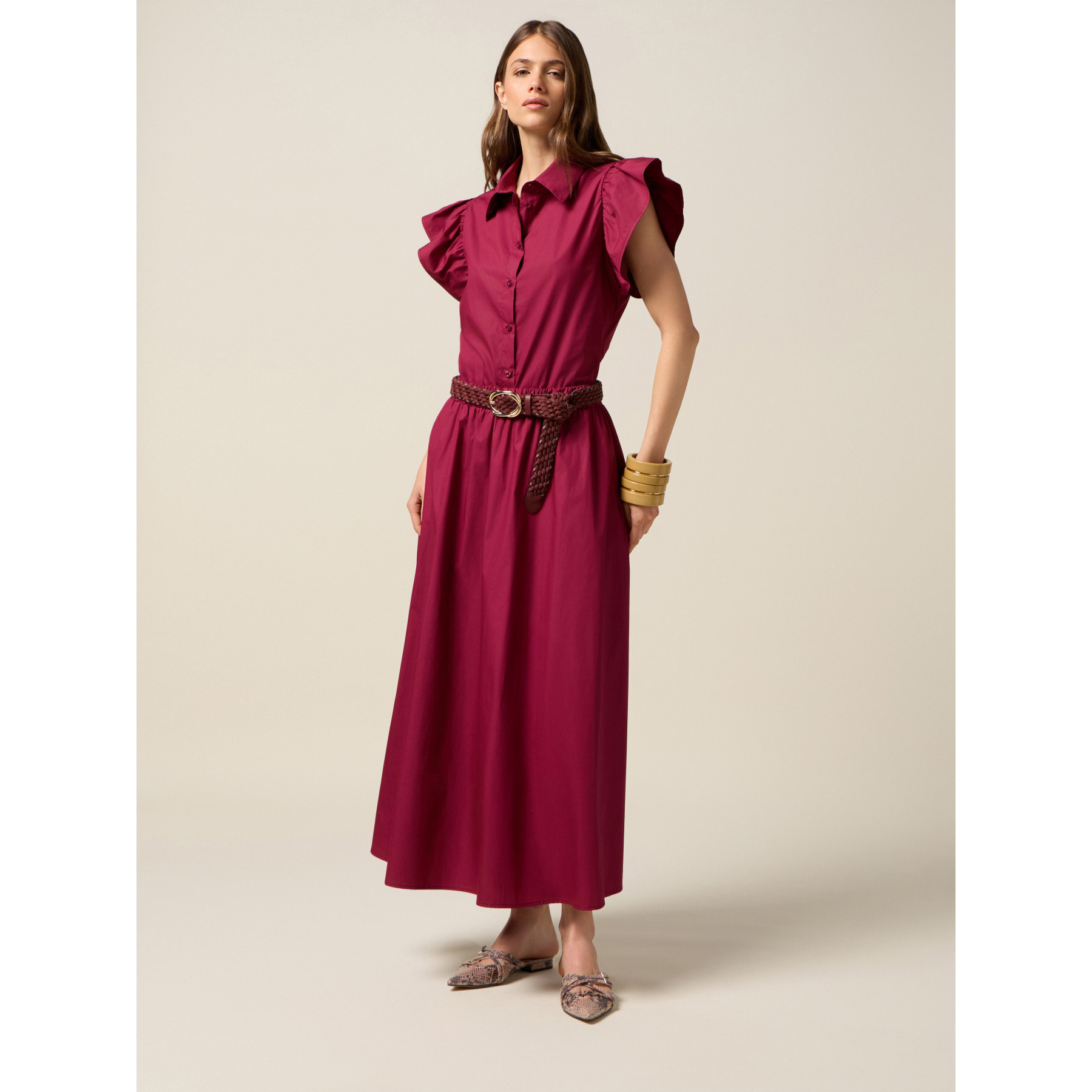 Oltre - Falda midi de popelina - Burgundy