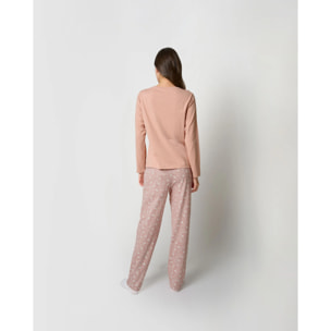 Pijama largo de algodón con escote pico dusty rosa