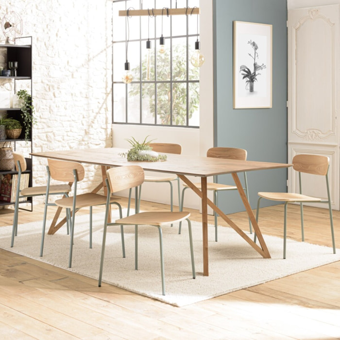 TOM - Lot de 2 chaises « écolier » bois de frêne pieds acier vert d'eau