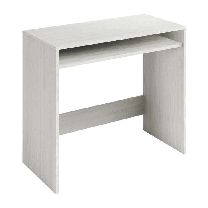 Scrivania Portland, Scrittoio lineare con ripiano fisso, Tavolo da studio o ufficio porta PC, cm 79x43h87, Bianco effetto legno