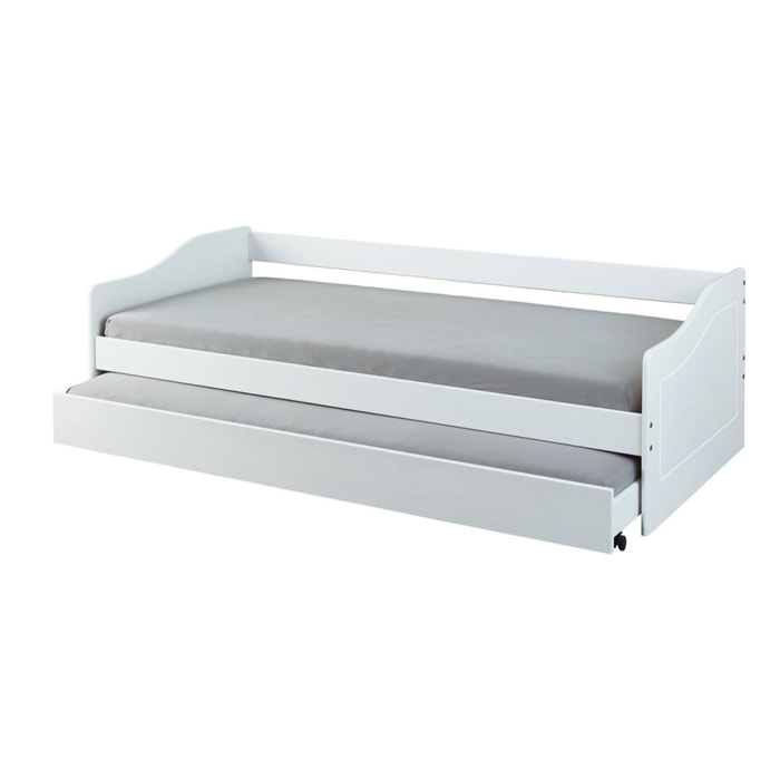 Divano letto con letto estraibile, in pino tinto bianco, cm 97x208x62