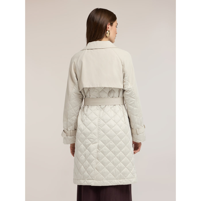 Motivi - Trench coat trapuntato a rombi - Grigio