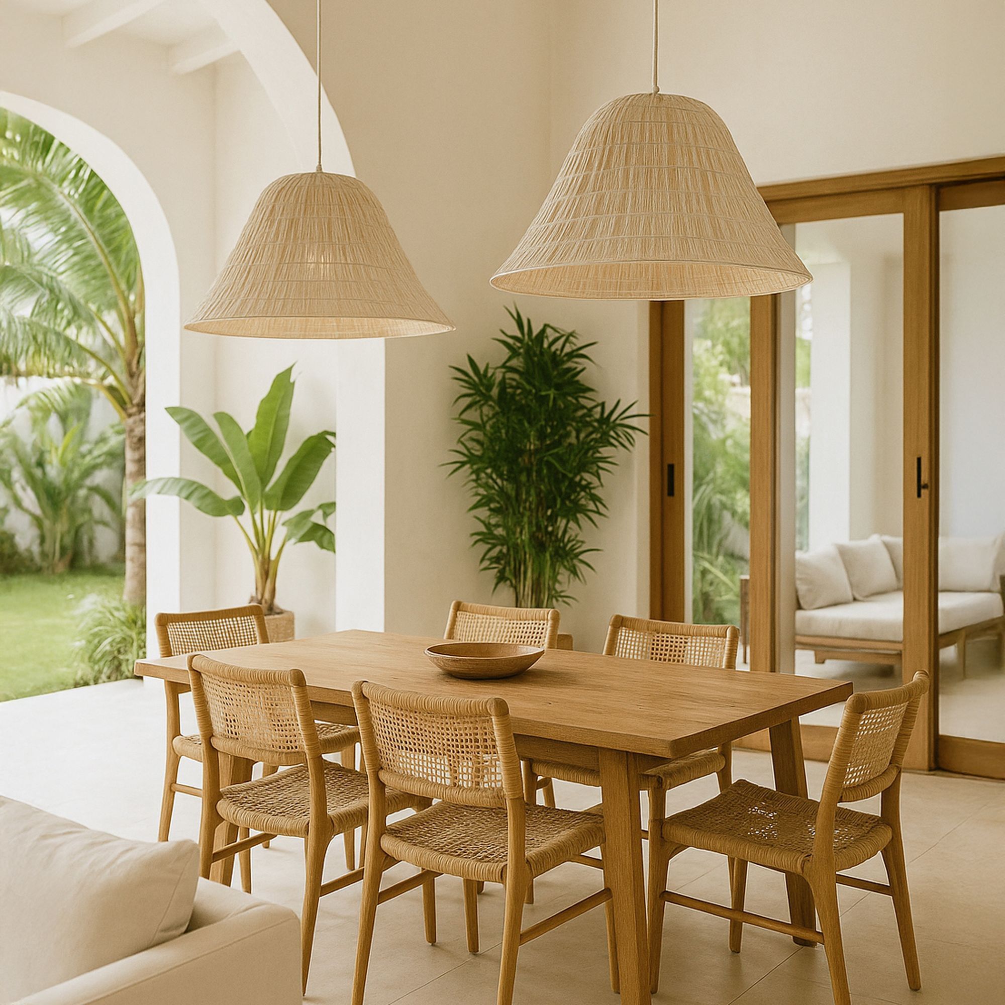 Suspension en feuilles de palmier blanche 55cm MAA