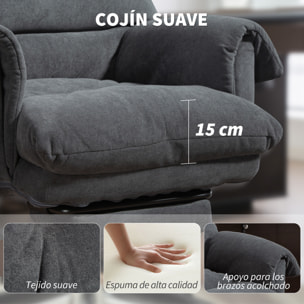 Silla de Escritorio con Reposapiés, Silla de Oficina Giratoria, con Respaldo Reclinable y Alto, Asiento y Reposabrazos Anchos, Acolchado Grueso, Tapizada en Terciopelo, Altura Ajustable, Gris