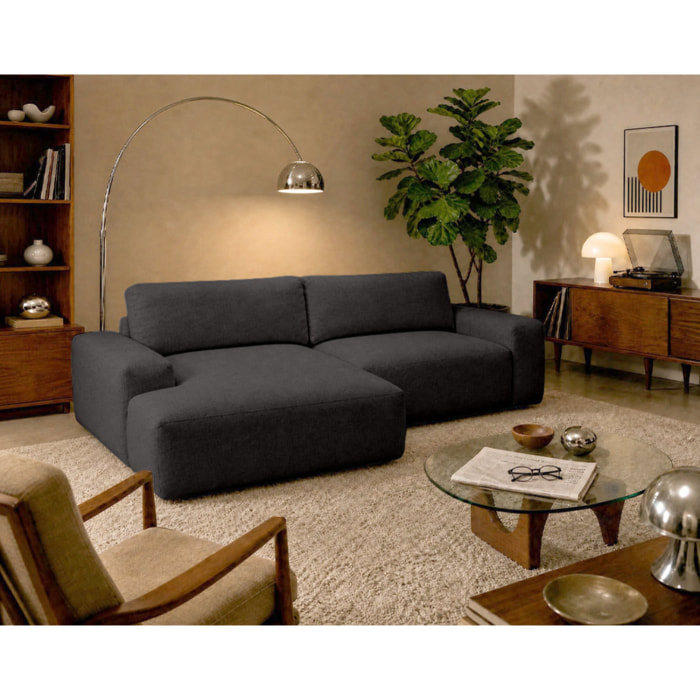 Tama - Canapé d'angle gauche 4 places convertible avec coffre en tissu - Gris