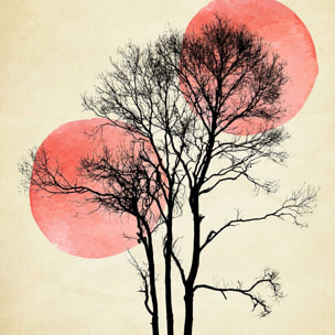 Affiche paysage Lune et soleil d'hiver Affiche + cadre en bois - Chêne