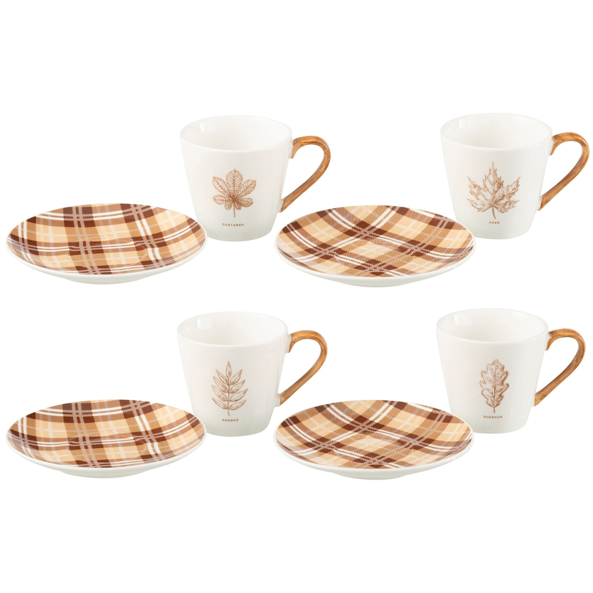 J-Line boite à  thé + sous-tasse Feuille - céramique - marron - large - boîte de 4