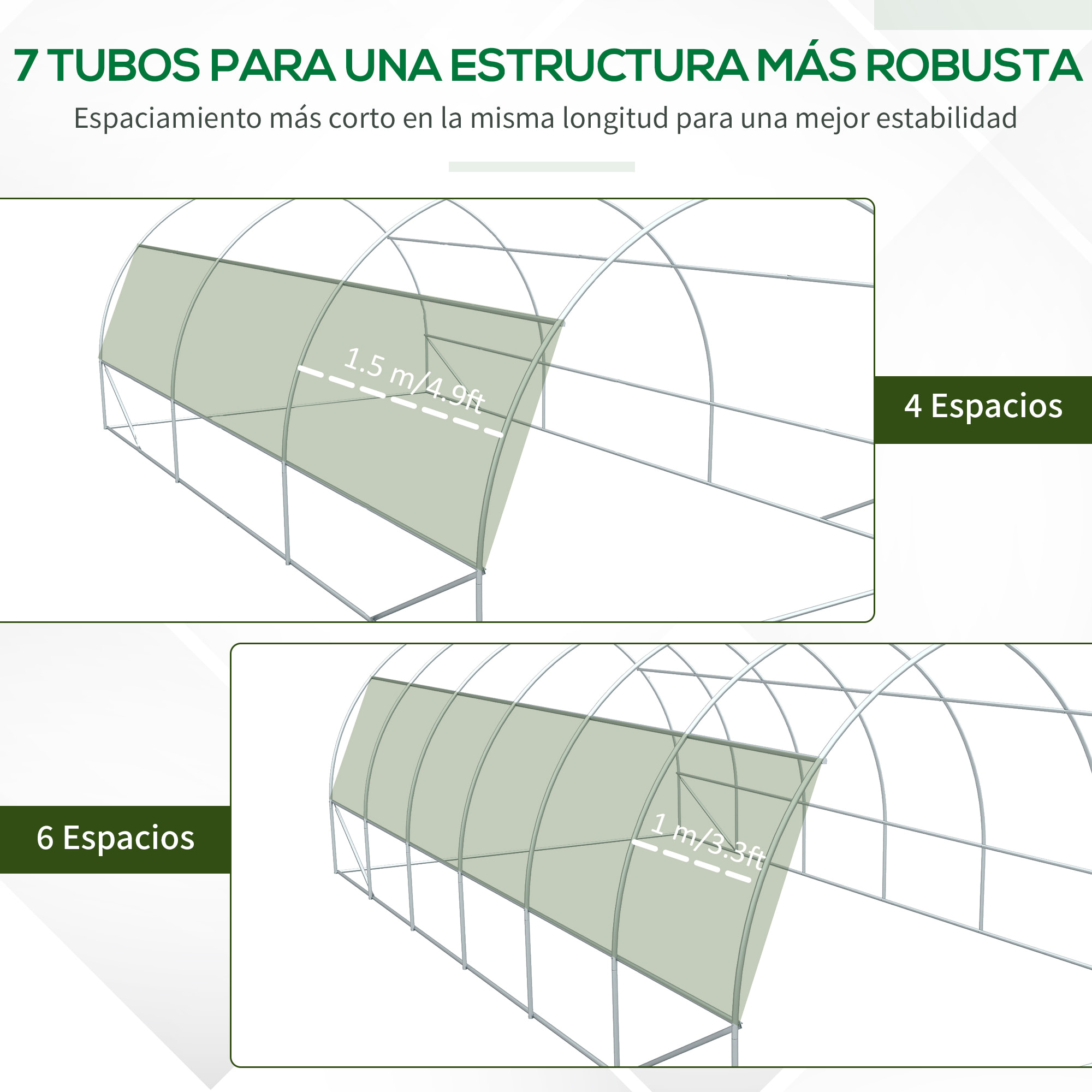 Outsunny Invernadero de Túnel Jardín 6x3x2m con Puerta y 12 Ventanas Enrollables