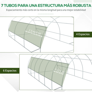 Outsunny Invernadero de Túnel Jardín 6x3x2m con Puerta y 12 Ventanas Enrollables