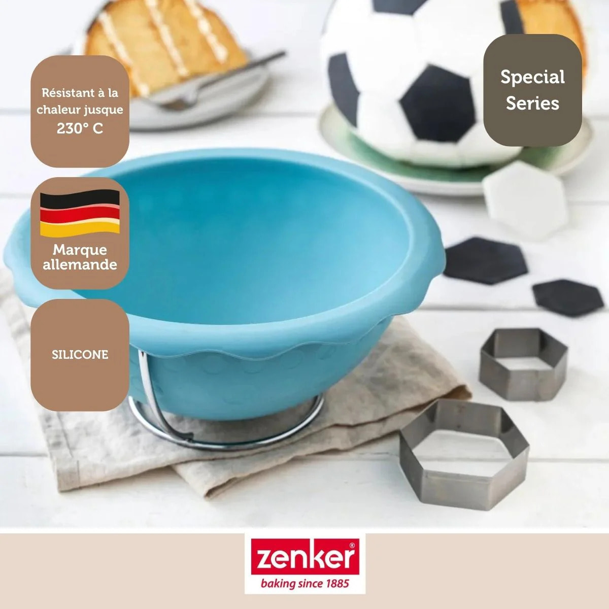 Moule demi sphère pour gâteau ballon de foot 18 cm Zenker Spécial Football