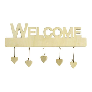 Targhetta in balsa con scritta welcome con cuori cm45x1,5h13