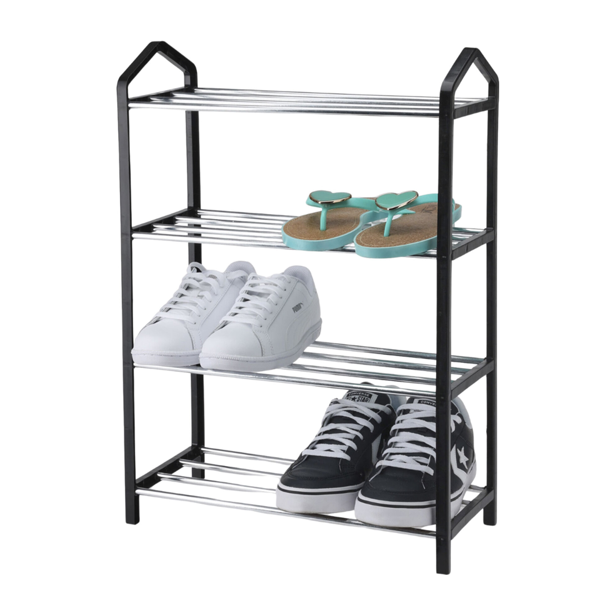 Well home organizador de zapatos de 4 capas con estructura de hierro y plástico para un almacenamiento eficiente