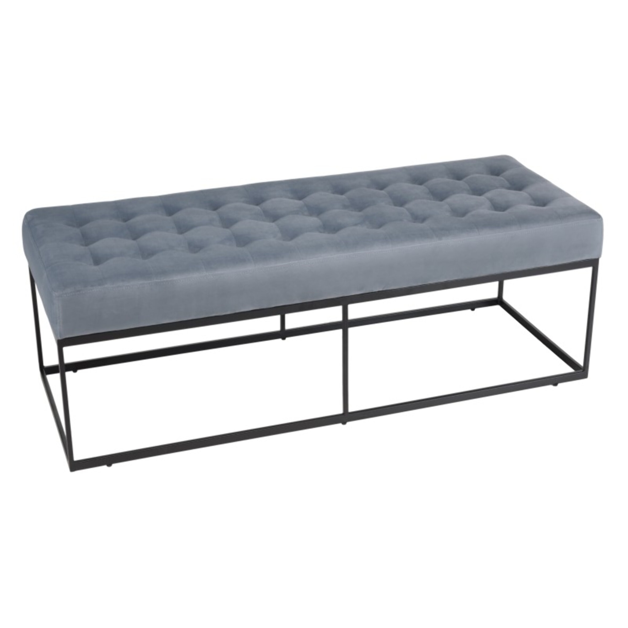 AGATHE - Banc en velours bleu clair capitonné structure métal noir