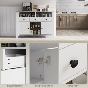 Aparador de Cocina Mesa para Televisores de 50 Pulgadas con 3 Cajones 2 Puertas 2 Estantes Abiertas y 2 Estantes Ajustables Estilo Moderno 120x38x81,5 cm Blanco
