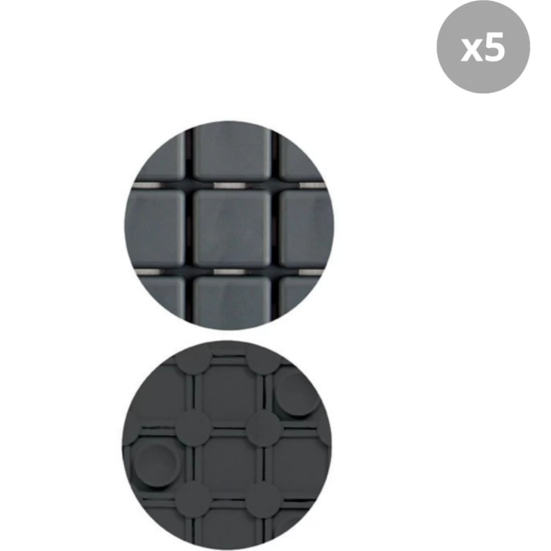 Lot de 5 Tapis antidérapants de douche ou baignoire Caoutchouc QUADRO 13x13cm Gris MSV