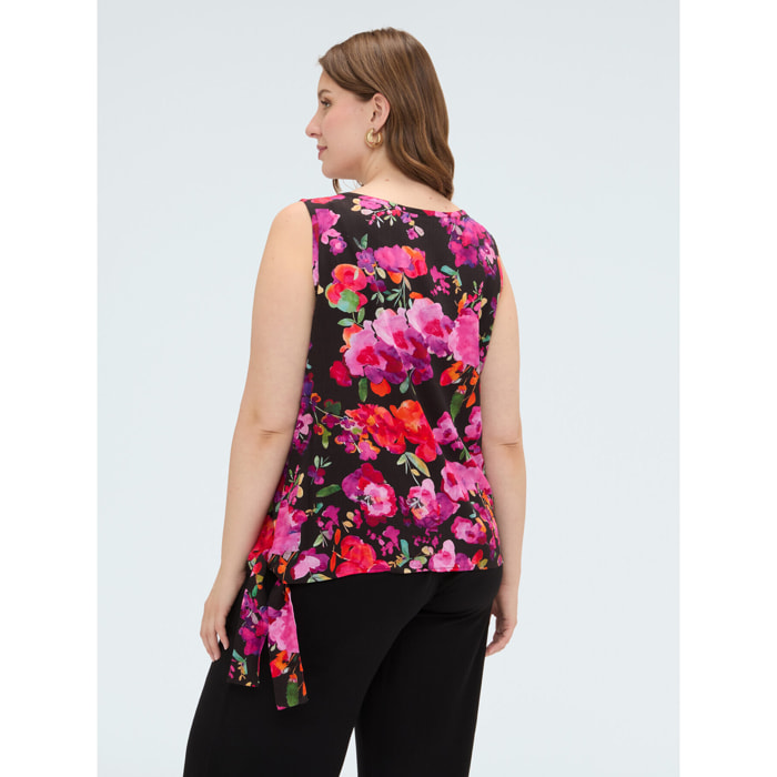 Fiorella Rubino - Top in mussola con stampa e fiocco - Nero