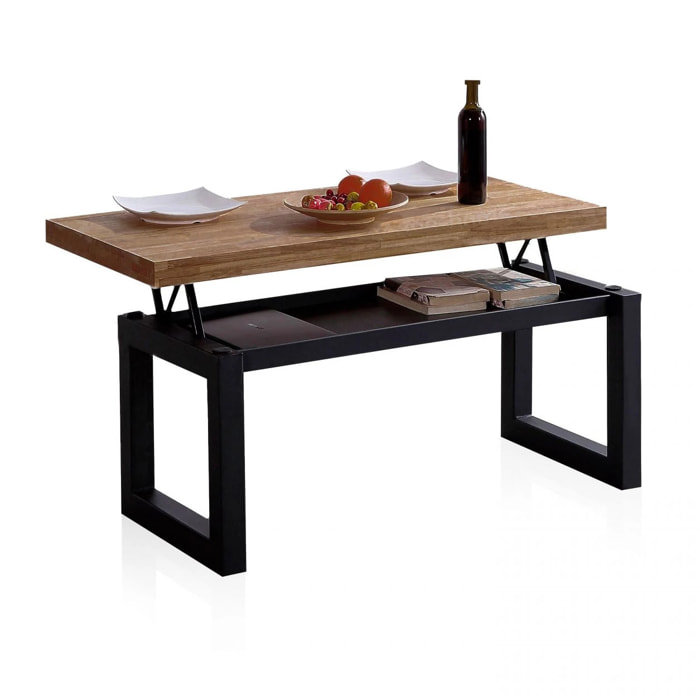 Mesa de centro elevable con almacenaje oculto en roble boreal y negro 120x47,5-62 cm Loft Roble boreal – Negro