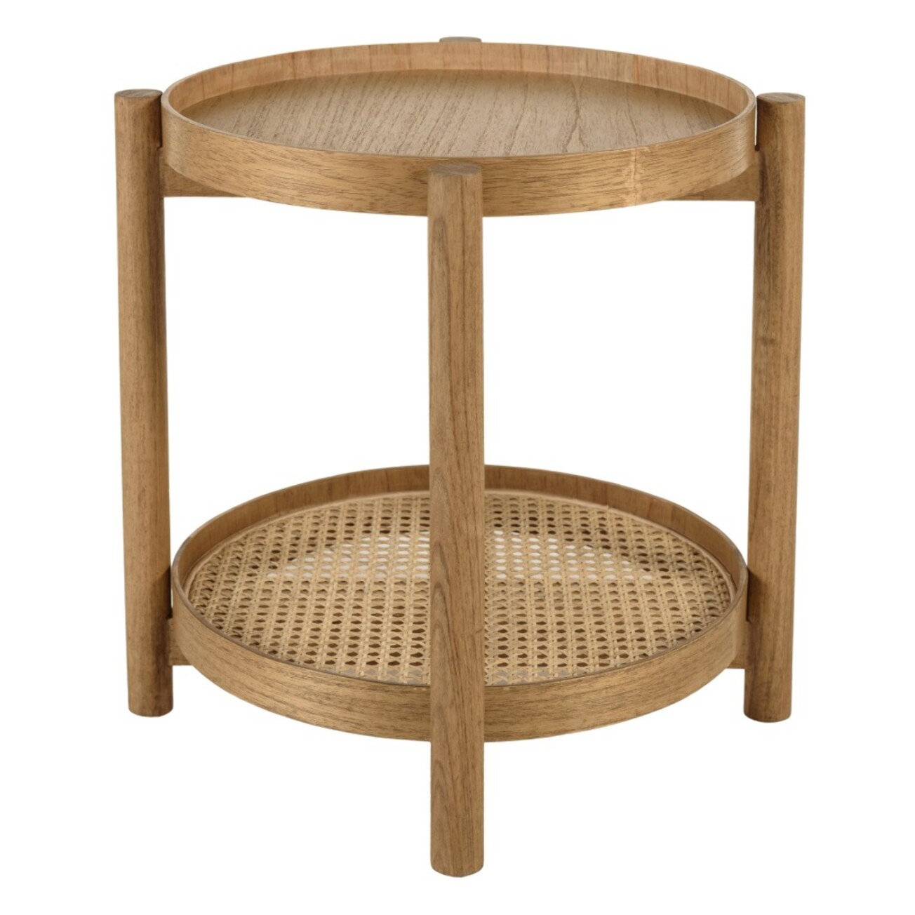 AMY - Table d'appoint en mindi 45.5cm avec tablette en rotin naturel AMY