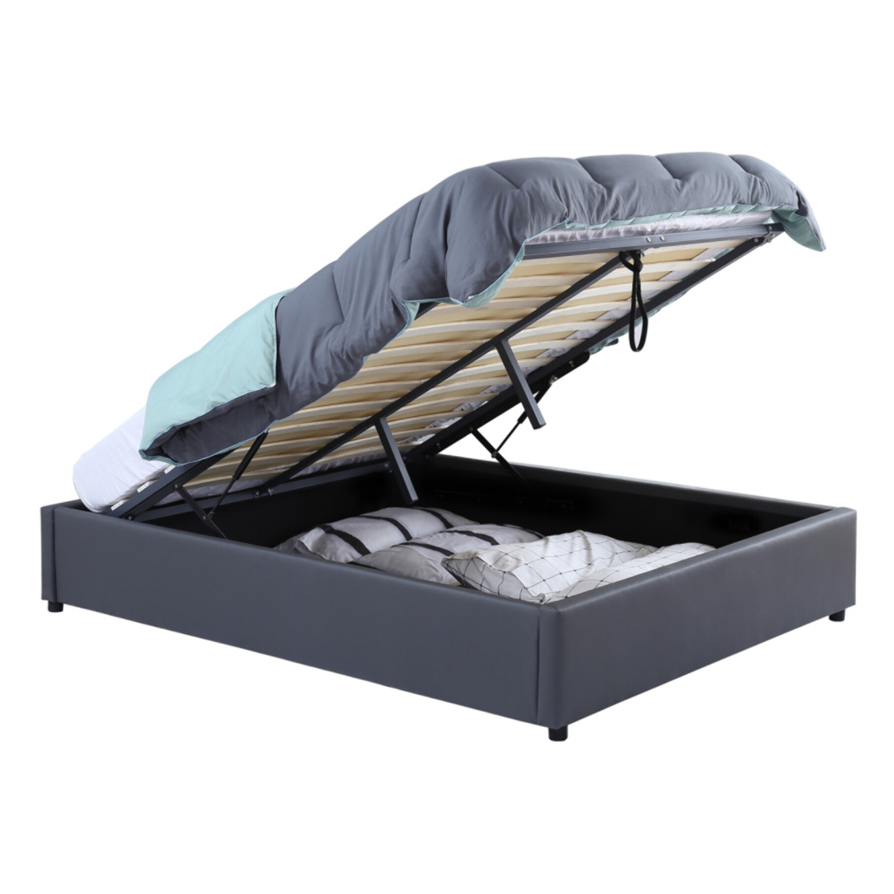 Lit coffre Otta 140x190cm simili cuir gris