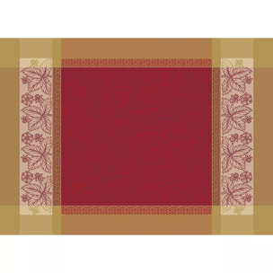 Set pur coton anti tache motif jacquard Alexandria rubis