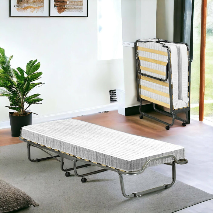 Letto pieghevole Ace, Brandina con rete 15 doghe, Materasso incluso, Lettino salvaspazio, 100% Made in Italy, 80x190h39 cm